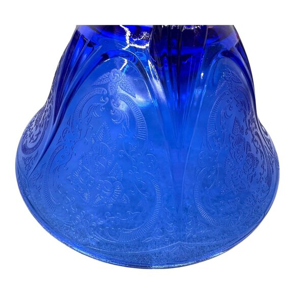 Vintage Hazel Atlas Royal Lace Cobalt Blue Etched Glass Footed Bowl 10" Serving - Picture 4 of 6